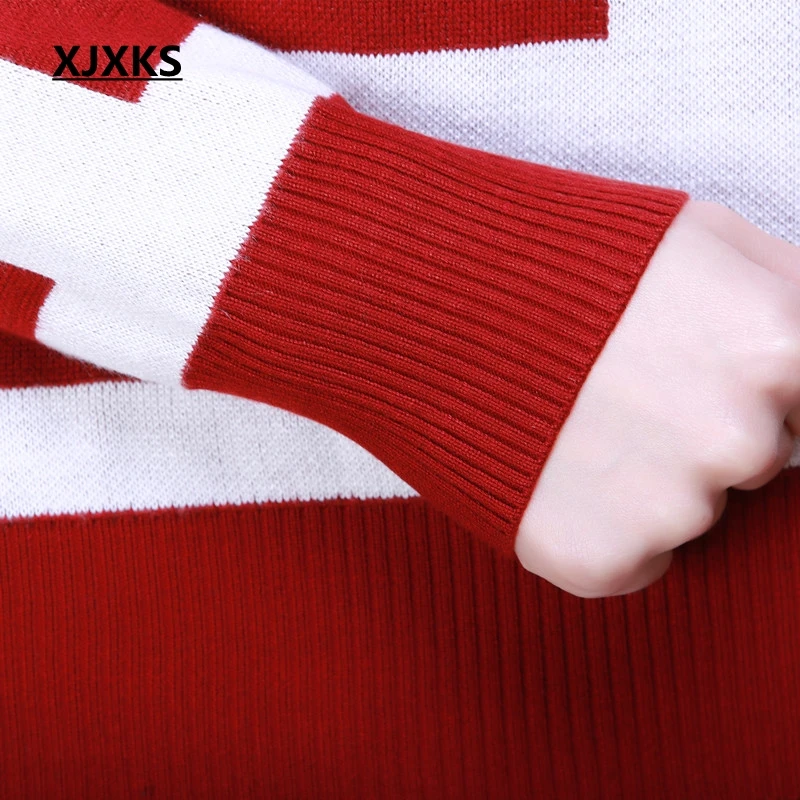 XJXKS New 2022 Fashion Plaid Sweater Women Sweaters and Pullovers O-Neck Long Sleeve Jumper Knitted | Женская одежда