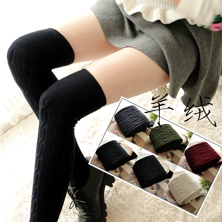 Новая Женщина Шерсти Кос Над Гольфы Бедра Highs Шланг Чулки Поворот Теплая Зима |