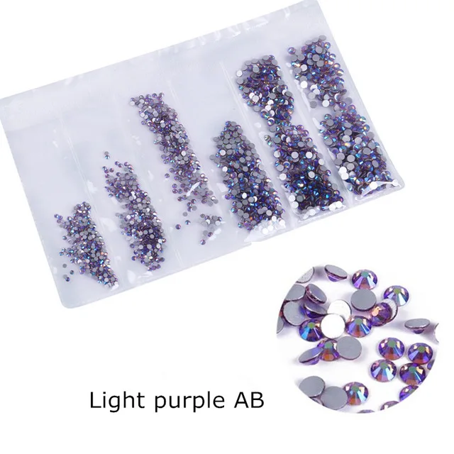 Light purple AB Красочные супер блестящие стразы для украшения дизайна ногтей многоразмерные 3D без горячей фиксации Круглые DIY стеклянные аксессуары для маникюра Инструменты - Цвет: Light purple AB