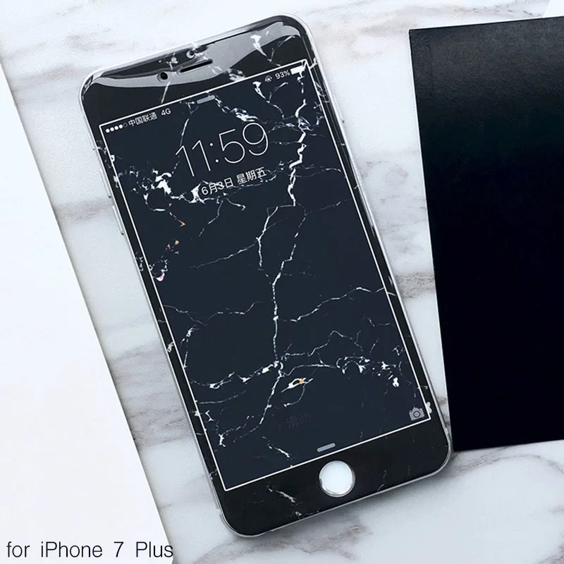 Крутая мраморная защита для экрана из закаленного стекла для iPhone 8, 8 Plus, 6, 6 S, 6 Plus, 7, 7 Plus, полное покрытие, 3D изогнутая декоративная пленка - Цвет: for I7P I8P Black