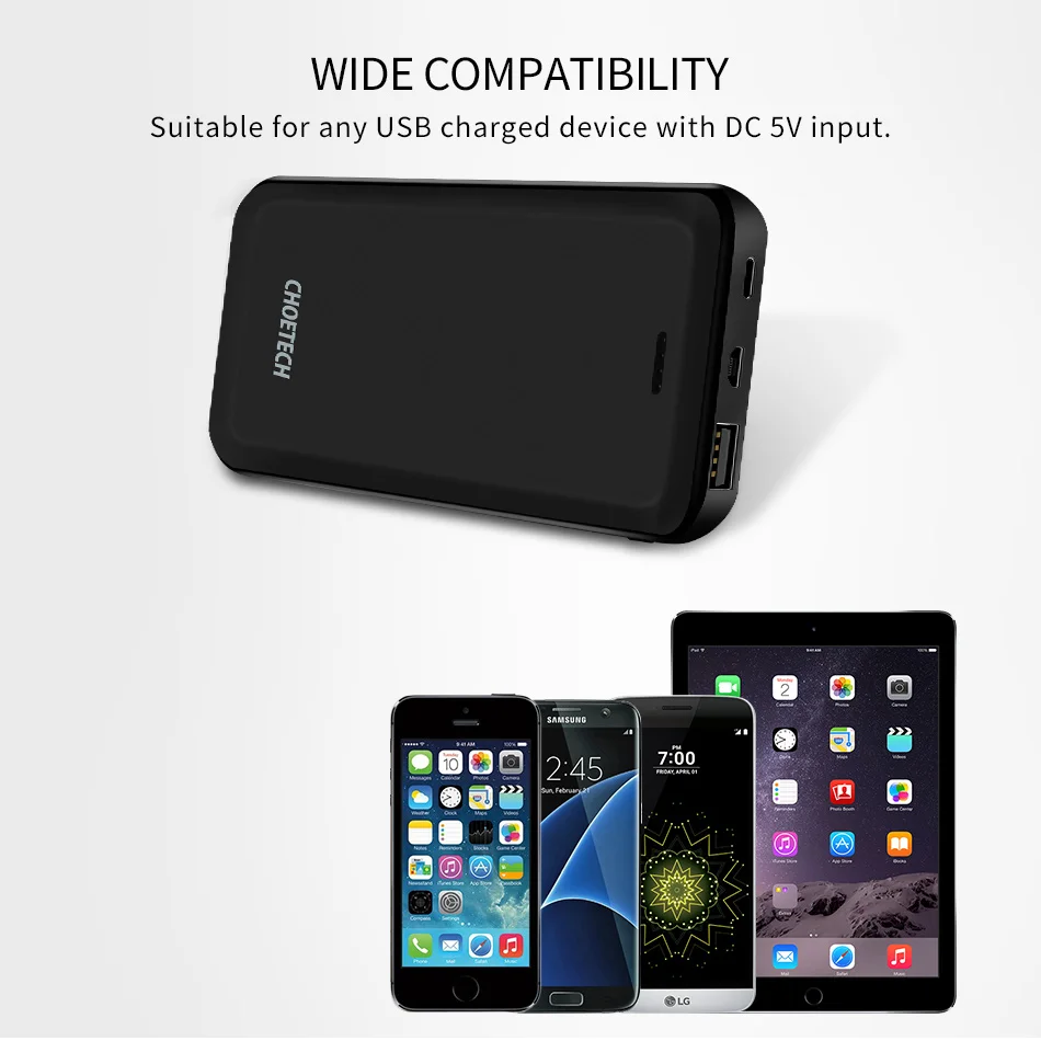 CHOETECH power Bank 10000 мАч 5 в 2.4A ультра тонкий литий полимерный портативный аккумулятор