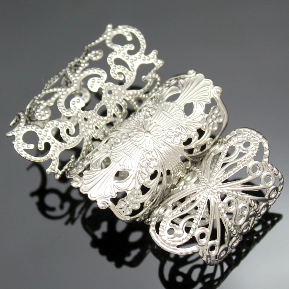 Украшенные 3 Budded крест филигранные кружева цветок вырез стек браслет кольца