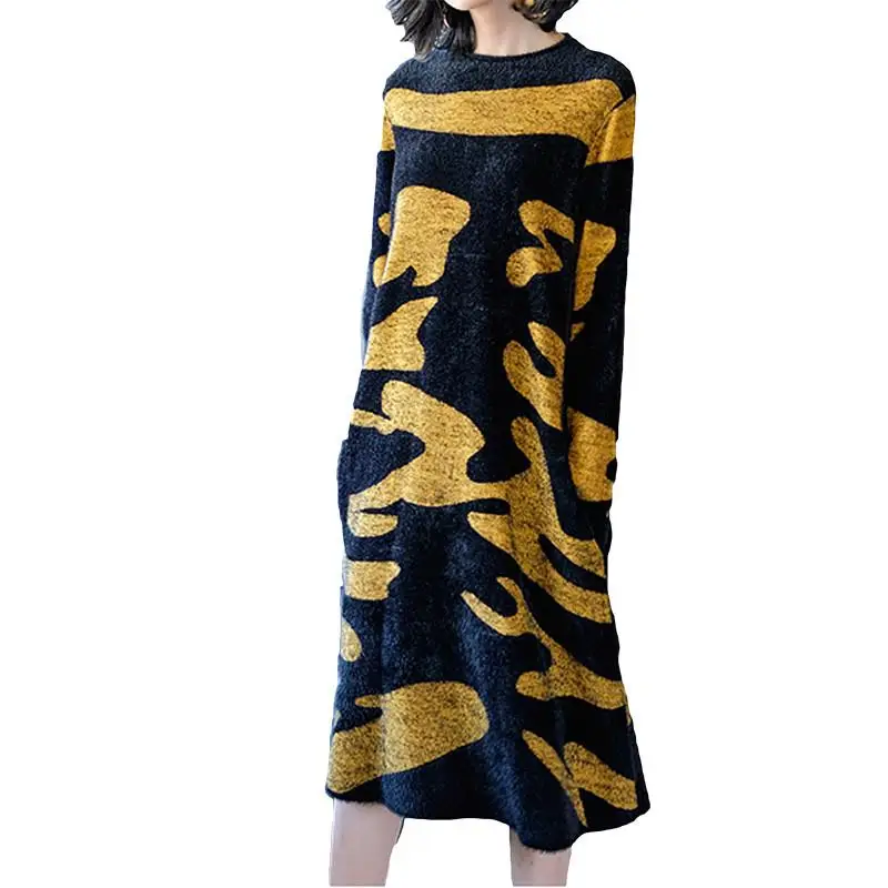 

2019 New Spring Autumn Ladies Stitching Color Long Sleeve Sweater Dresses O-neck Casual Slim Women Knitted Dress Vestidos D164