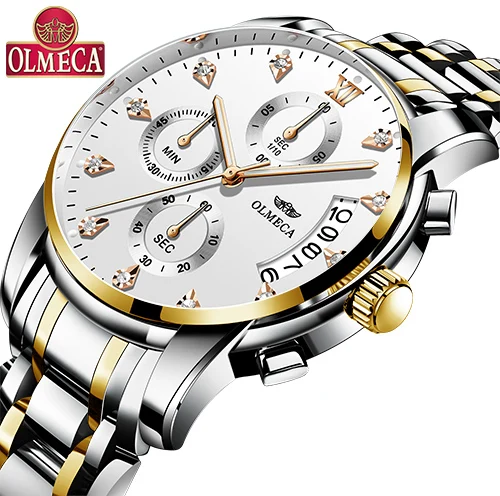 OLMECA relogio masculino Топ бренд часы мужские спортивные водонепроницаемые армейские кварцевые часы горячие часы mujer - Цвет: 827 Gold White