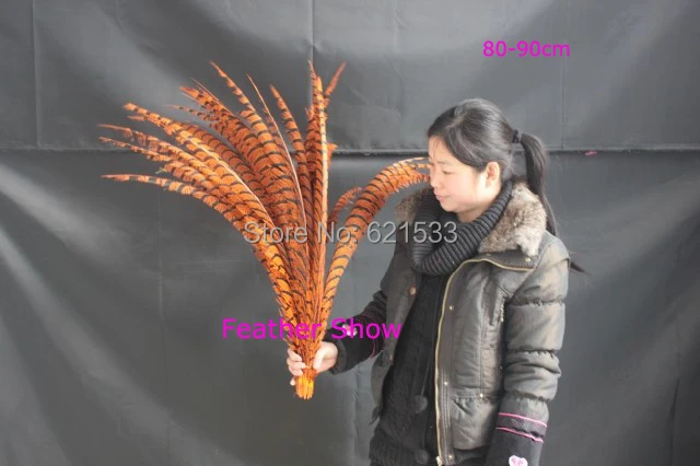 

30 шт./лот! Центр леди Amherst перья из хвоста фазана окрашенные оранжевый 30-35 ''80-90 см в длину
