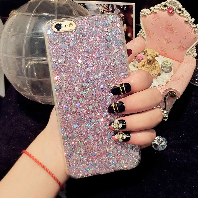 Kisstop Glitter Bling Full edge Protection Sequin Case For iPhone 8 7 X XS Cute Shining Phone Back Cover 6 6s Plus |