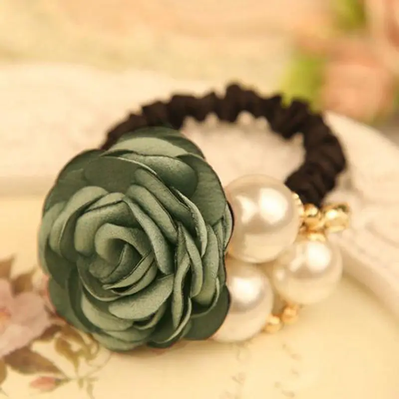 Повязка для волос атласная Женская эластичная лента с цветами и жемчужинами