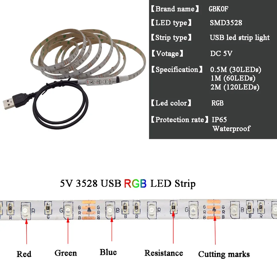 5 в Светодиодная лента с питанием от USB, светильник для ТВ, задний светильник ing для домашнего кинотеатра, светильник ing для плоского телевизора SMD5050 3528 RGB лента, светодиодная полоса