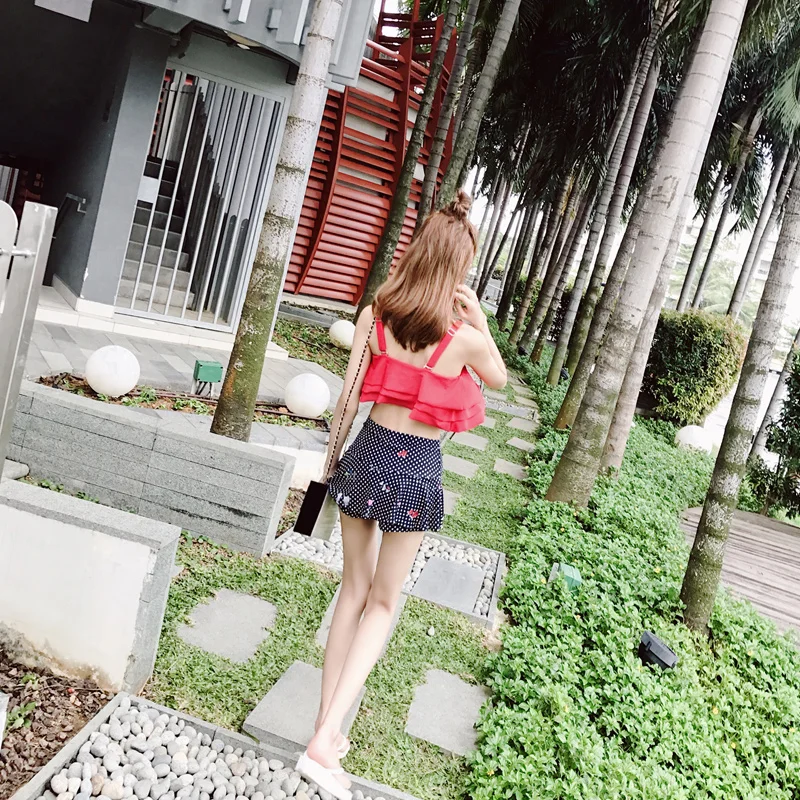 Женский купальный костюм из двух предметов для девочек купальник с юбкой в