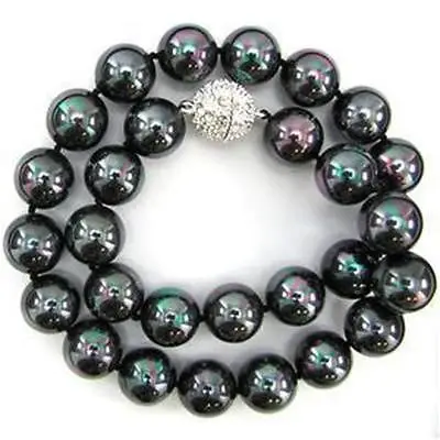 

10mm Black AB South Sea Shell Pearl Necklace 18" AAA+
