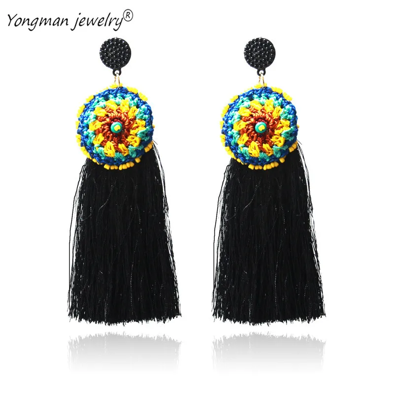 YONGMAN ювелирные изделия Новая мода Boho Этническая бахрома серьги шарики смолы
