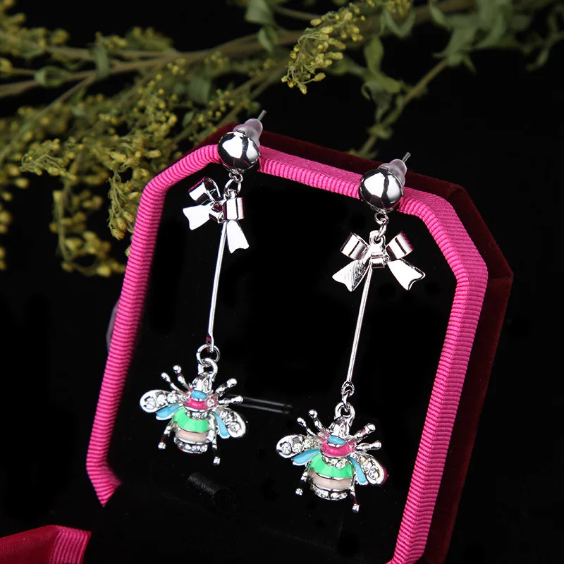 Крутые длинные серьги подвески с эмалью в виде пчелы|bee earrings|long earringsearrings long |