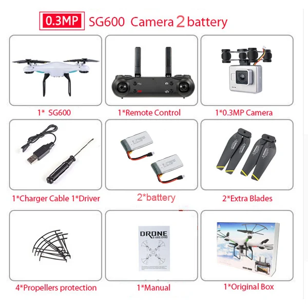 Радиоуправляемый Дрон SG600 с wifi FPV камерой Квадрокоптер с автоматическим возвратом высоты режим удержания без головы Вертолет VS X5HW X5SW E58 XS809W - Цвет: 30WWIFICam-2Bat