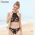 Charmo Женский комплект бикини винтажный цветочный принт сетчатый купальник с вырезами купальный костюм Сексуальная Пляжная одежда сексуальное бикини