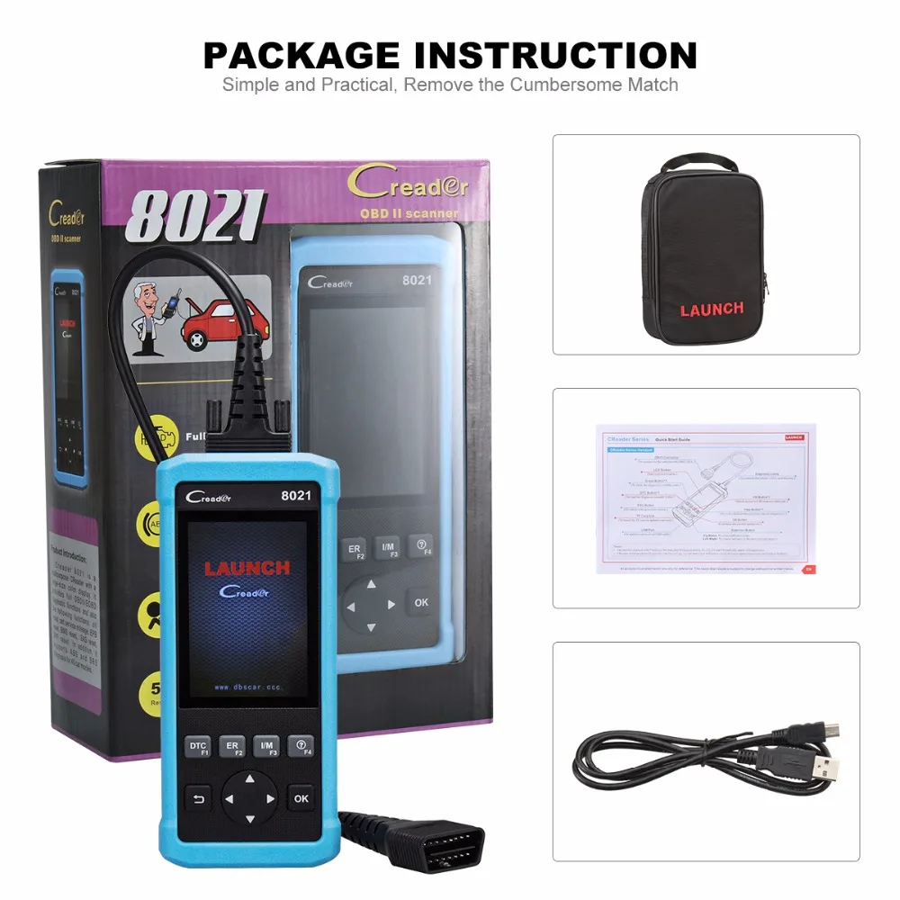 Запуск DIY сканер CReader 8021 CR8021 полный OBD2 сканер/сканирующий инструмент Диагностика OBD+ ABS+ SRS+ масло+ EPB+ BMS+ SAS+ DPF