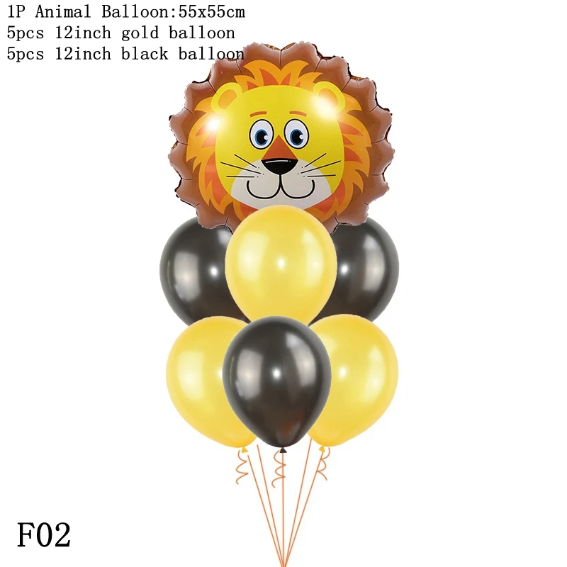 F02 1 комплект фольги джунгли воздушные шарики в виде животных Тигр Лев Обезьяна зебра жираф слон детский душ дети с днем рождения украшения - Цвет: F02