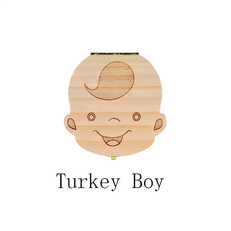 Turkish boy Коробка для зубов, португальский/Турецкий/голландский/Греческий/английский текстовый органайзер, коробка для хранения молочных зубов, деревянная коробка для выпавших детских зубов для мальчиков и девочек - Цвет: Turkish boy