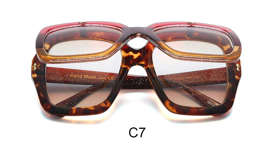 C7 Red Leopard Большие Квадратные Солнцезащитные очки с откидной крышкой, женские солнцезащитные очки, мужские роскошные брендовые двухслойные дизайнерские солнцезащитные очки в стиле стимпанк - Цвет линз: C7 Red Leopard