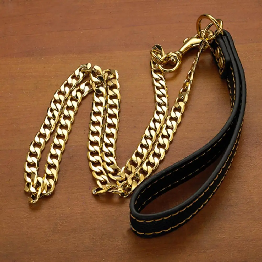 42+9inch Fashionn Gold Color Pure Copper Dog Slip Leash Cuban Chain Training Choke Collar Strong Traction Practical Necklace | Украшения и