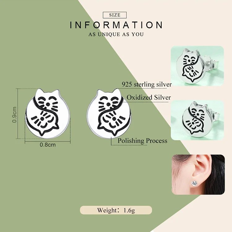 925 пробы серебряные Простые маленькие серьги в виде животных, милые элегантные серьги-гвоздики с изображением дельфина и кота для женщин, ювелирные изделия из стерлингового серебра