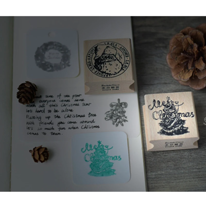 ZQSPFAFA Creative Square Wooden Stamp 2017 Brand Christmas Scrapbooking Decoration Accessories Trendy DIY Album Rubber Seal | Канцтовары