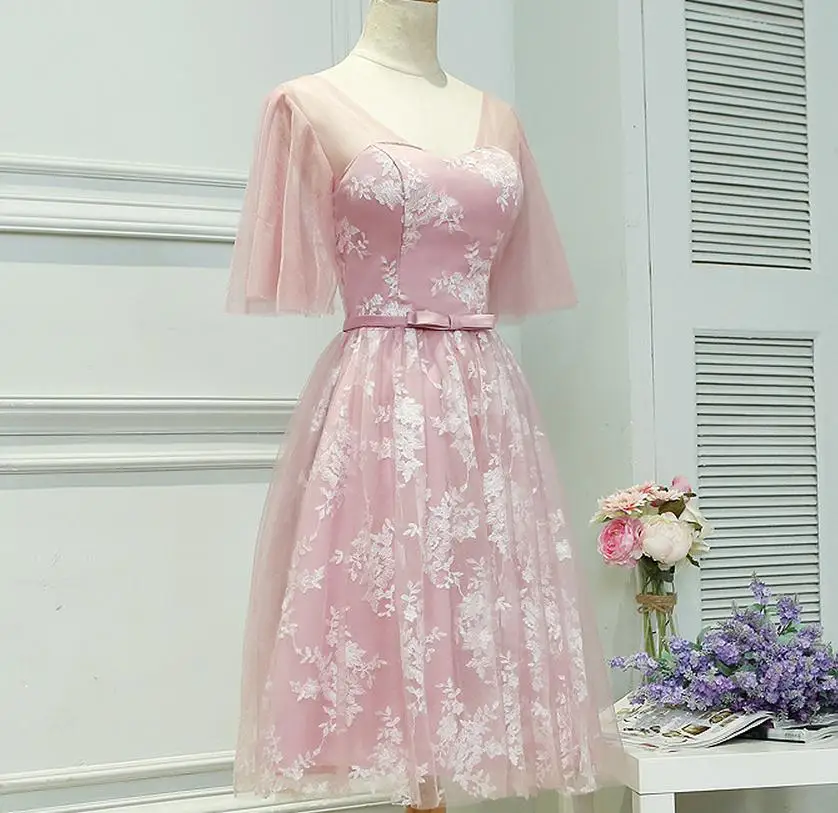 Мини-платья розового цвета из шифоновой органзы с кружевом | Женская одежда