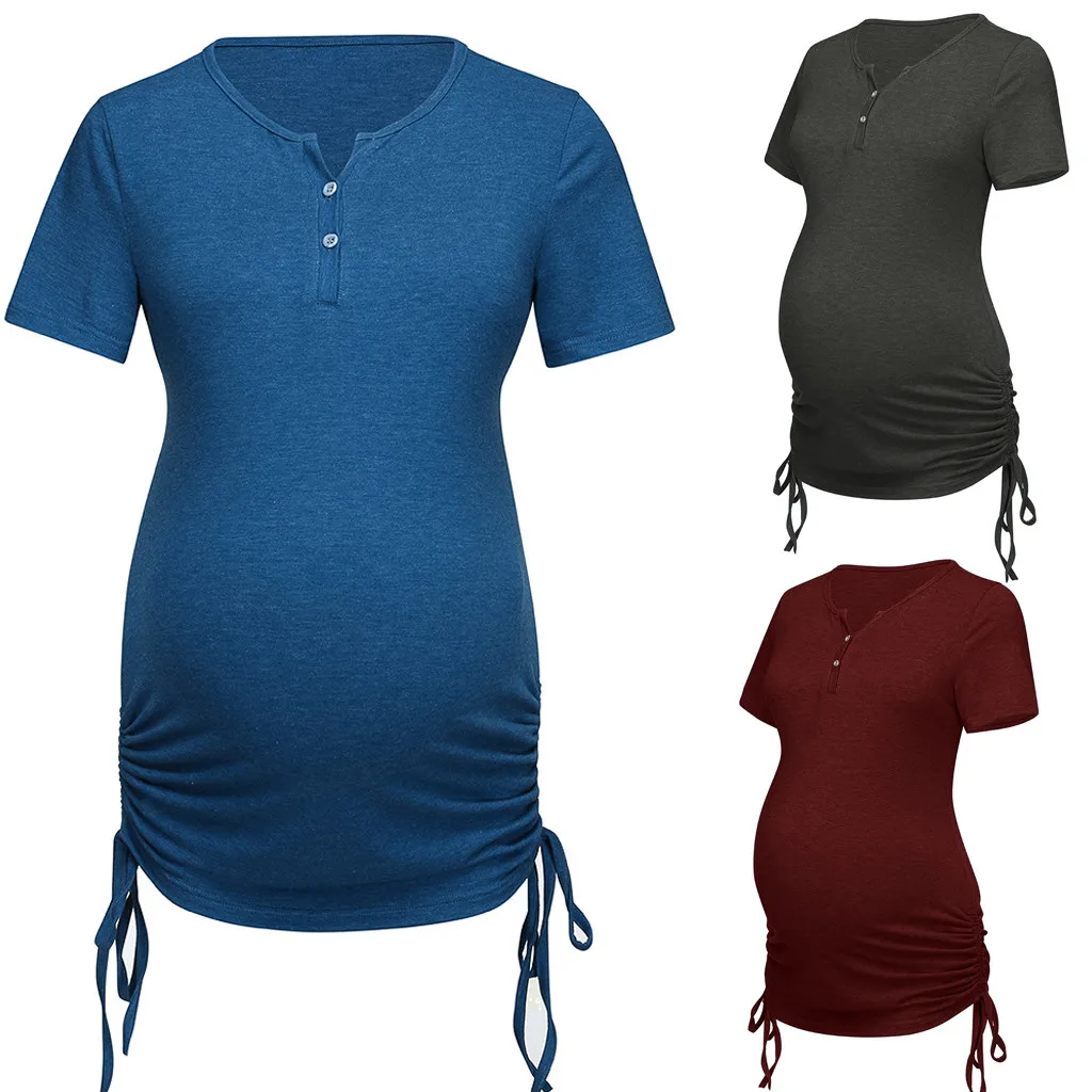 

LONSANT Maternity Summer Clothes Women Short Sleeve Tops Solid Breastfeeding Nusring soft cotton t-shirt casual Maternity blouse
