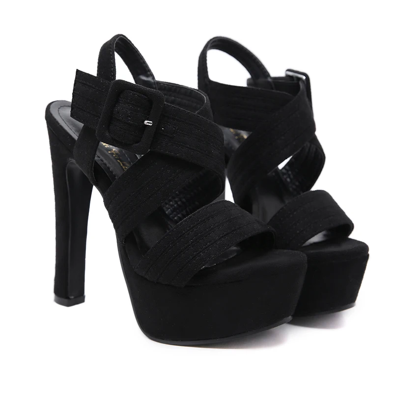 Женские летние босоножки модные черные туфли для стриптиза на высоком каблуке 15