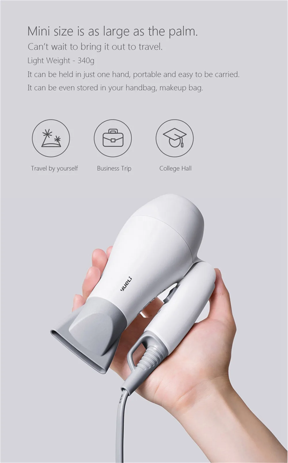 Xiaomi Yueli портативный фен для волос профессиональный 1200 Вт Инструменты для укладки волос 110-220 В Фен для путешествий бытовой