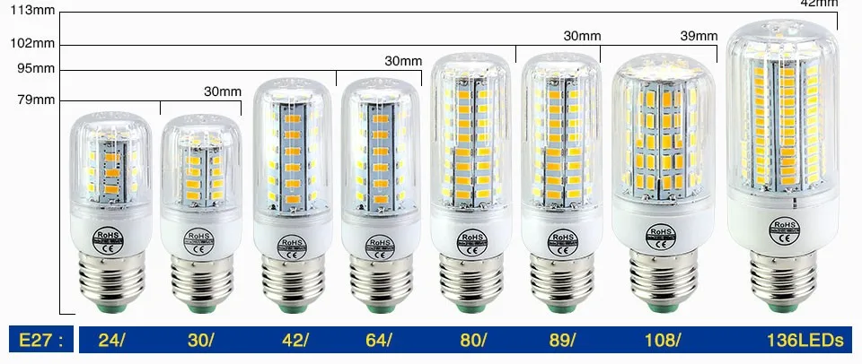 E27 светодиодный светильник 5730 SMD СВЕТОДИОДНЫЙ кукурузная Лампа 220V 24 30 42 64 80 89 108 136 светодиодный s Focos Luz E14 светодиодный Bombillas Светильник лампы ампулы светильник Инж
