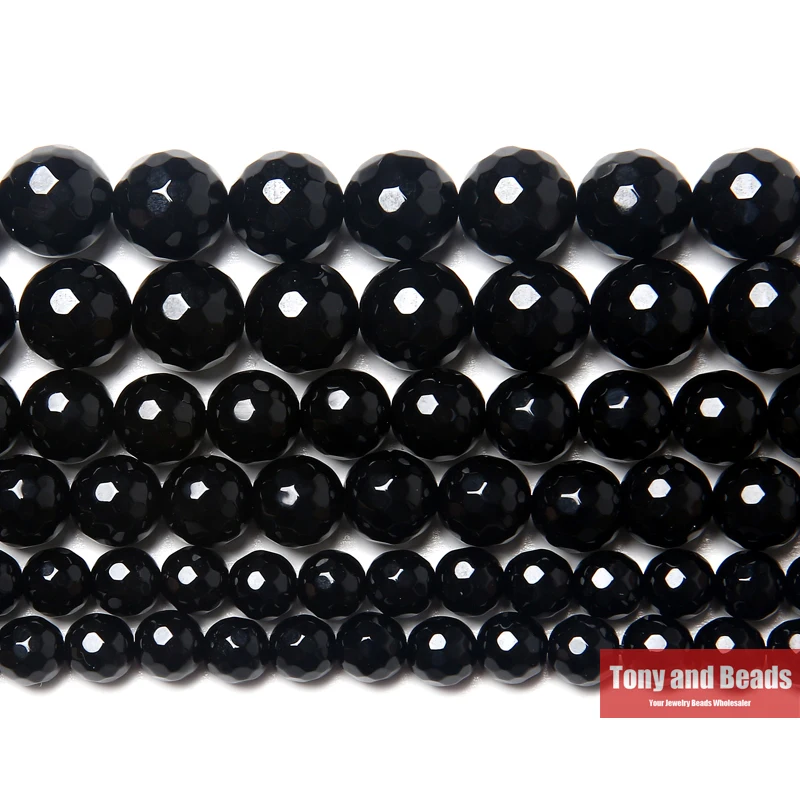 

Natural Stone Faceted Black Onyx Agate Round Loose Beads 15" Strand 6 8 10 12MM Pick Size For Jewelry Making DIY