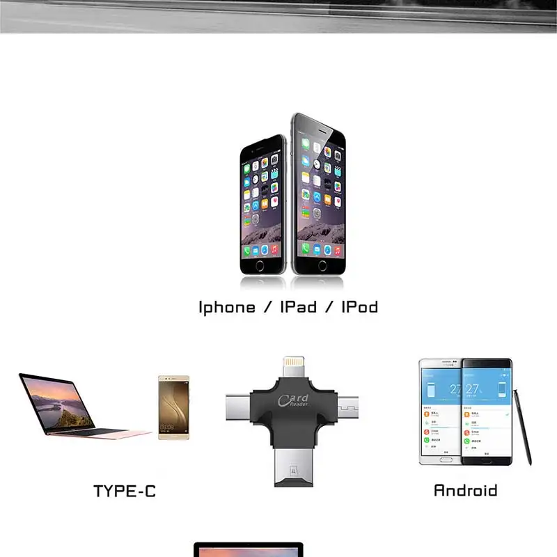 USB, Lightning, TYPE-C, Micro USB(OTG) 4 в 1 Usb флэш-накопитель для iPhone 5/6/6 S/6 Plus/7/7 S/7 Plus/8/8 Plus/X и Android телефон