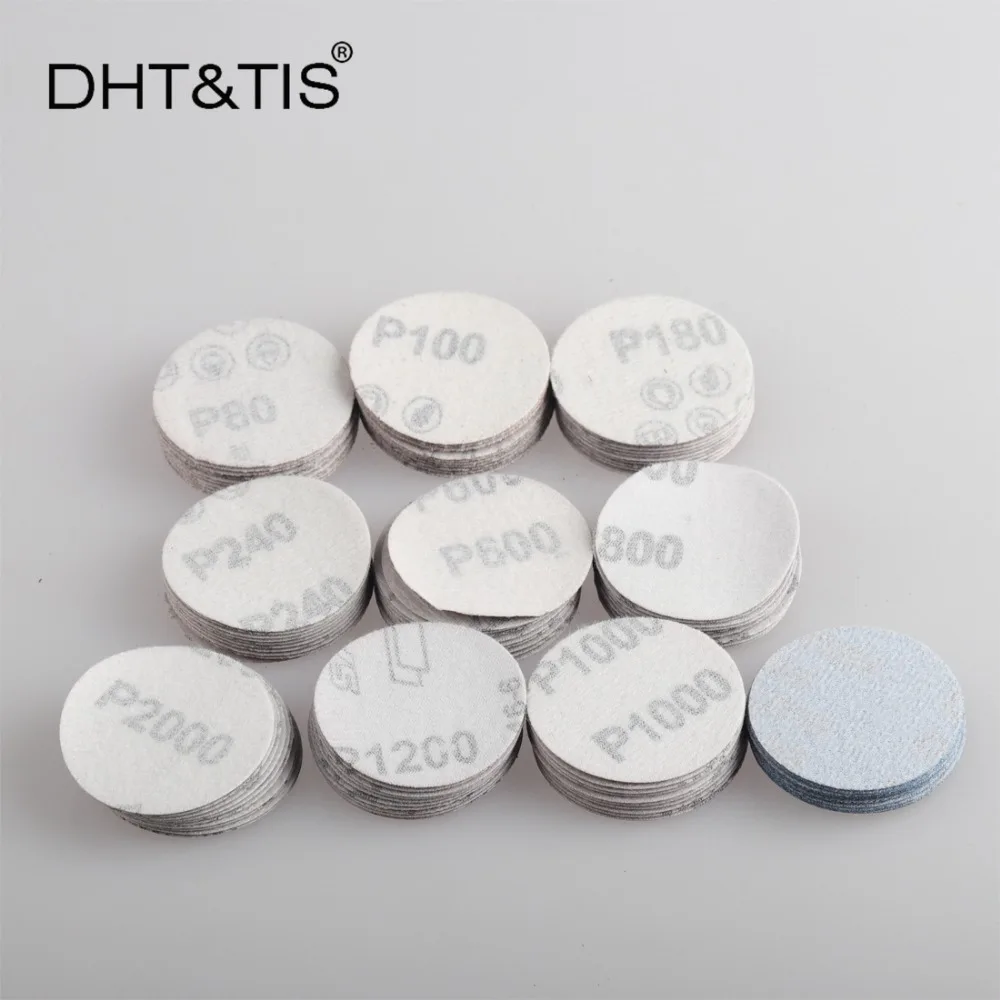 DHT& TIS 100 штук от 1 до 3 дюймов шлифовальный диск Круглый абразивный сухой наждачной бумаги+ 1 шт 3 мм хвостовик Задняя накладка(Выберите размер
