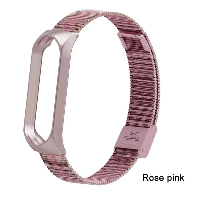 Rose pink Металлический ремешок для Xiaomi Mi, 3 и 4 смарт-браслет, металлический браслет, ремешок из нержавеющей стали для Xiaomi Mi, 3 Смарт-браслет - Цвет: Rose pink