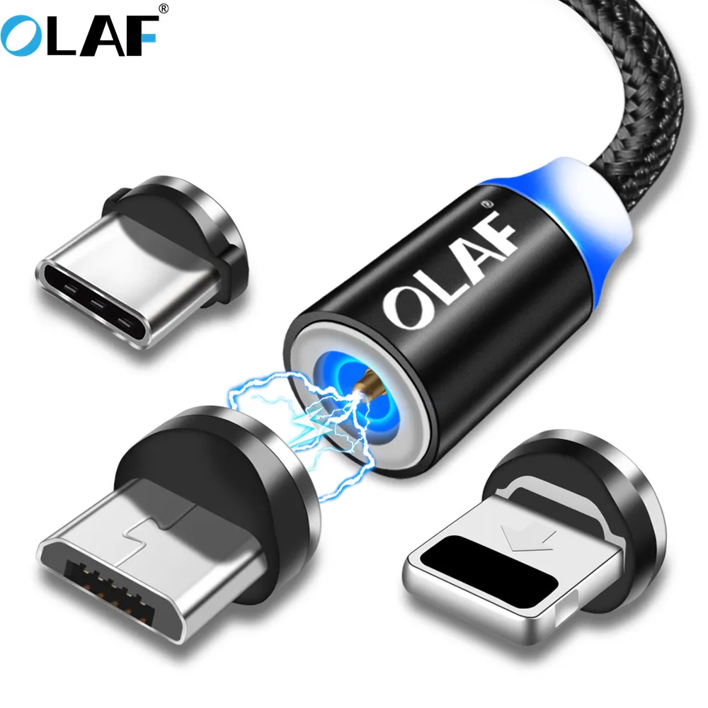 Olaf 2.4A светодиодный магнитный кабель для быстрой зарядки Micro usb type-C 1 м usb type C нейлоновый кабель для samsung S8 для iphone 7 X XR usb c