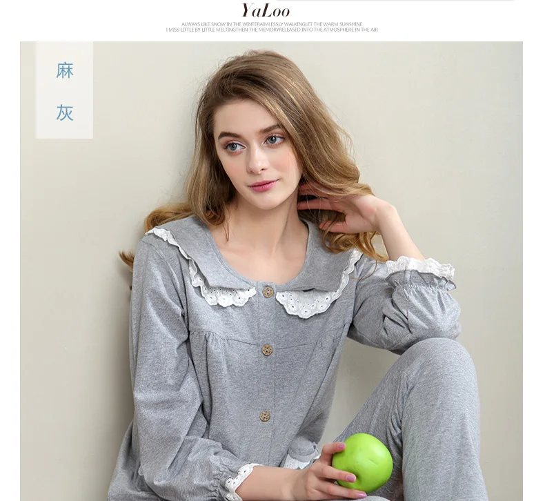 Lovely Pink Pajamas Suit Long Sleeved Cotton Women Set for Solid Sleeping Homewear Nightgown Home Clothes | Женская одежда