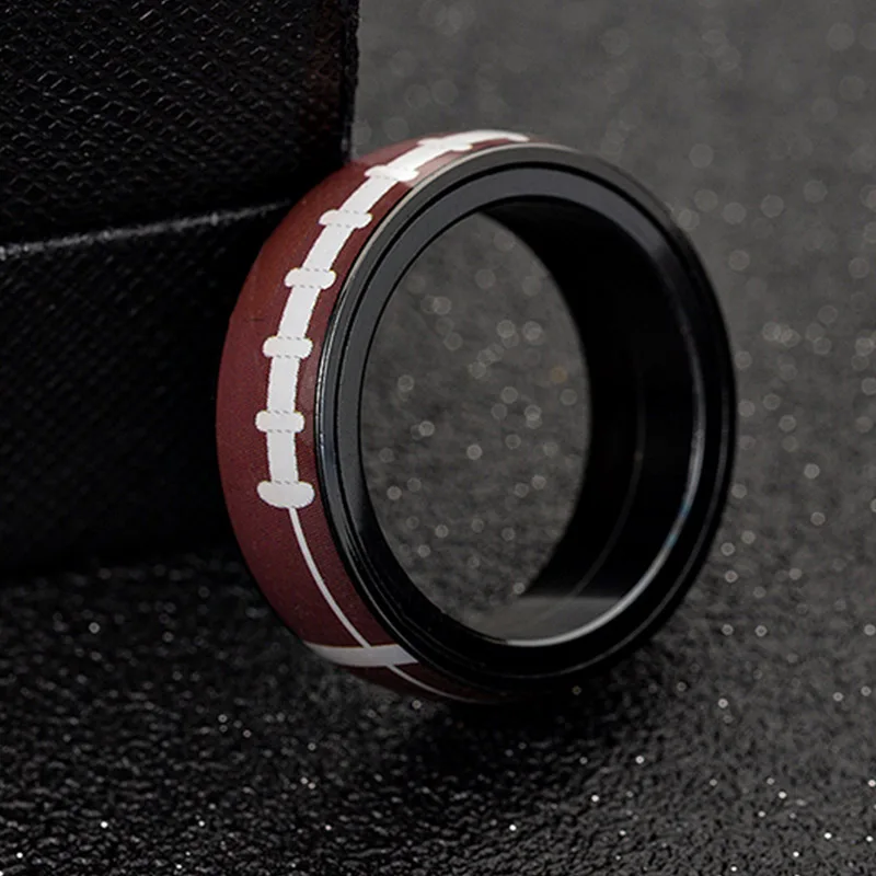 Football Auxauxme Бейсбол Футбол Баскетбол регби футбол спортивные кольца для мужчин нержавеющая сталь 8 мм Вращающийся Байкер кольцо Рождественский подарок - Цвет основного камня: Football
