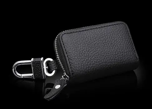Новый дизайн высококачественный черный кошелек для ключей из натуральной кожи с