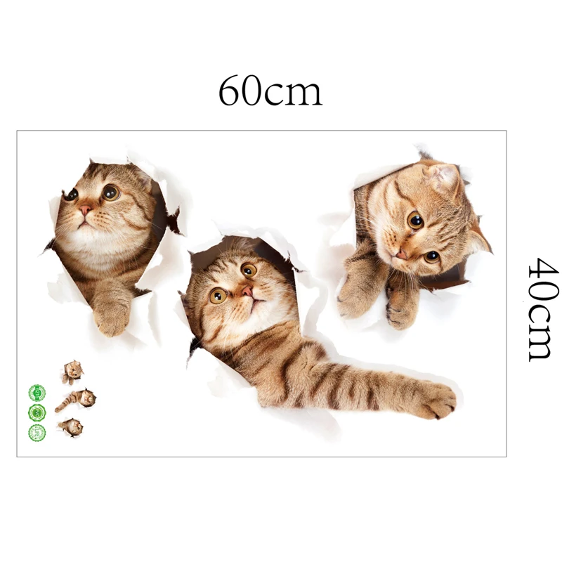 3D Cat Wall Sticker with Hole View for Bathroom, Toilet, Living Room - Home Decor Decal Poster Background Combination Wall Stickers image 2
