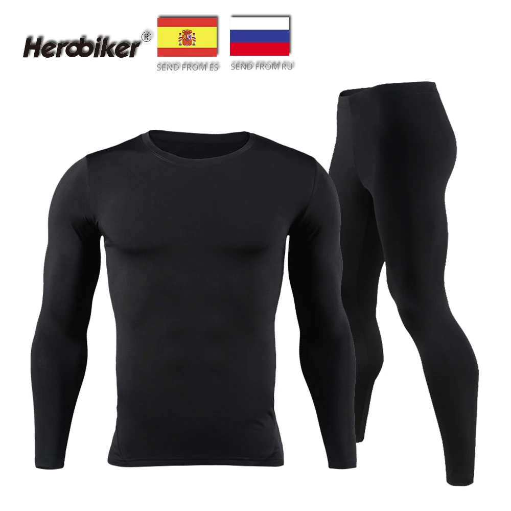 HEROBIKER, мотоциклетный комплект термобелья, мужские мотоциклетные лыжные зимние теплые кальсоны, базовый слой, обтягивающие топы и штаны, комплект