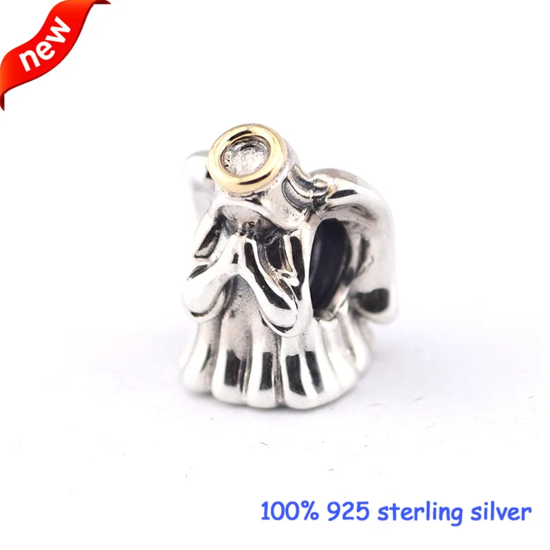 Подходит для браслетов Pandora серебряные бусины с Божьим ангелом золотым покрытием
