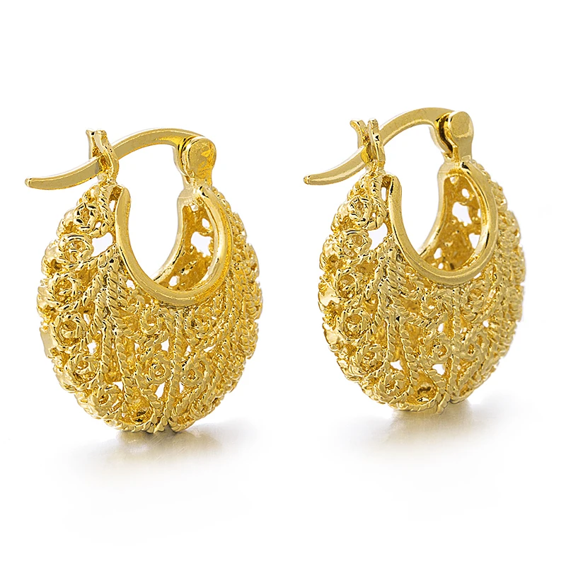 Женская круглая ажурная заколка золотистого цвета E052B|clip earrings|fashion clip earringsearrings clips