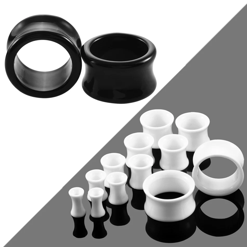 Акриловые черные и белые полые затычки для ушей пирсинг двойные расклешенные