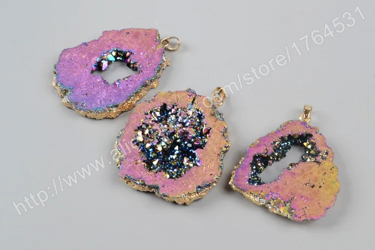 BOROSA 10 шт., подвеска Drusy, ювелирные изделия, золотой цвет, произвольная форма, смешанный цвет, титан, друза, геод, кристалл, кварц, срез, подвеска, бусина, G1092