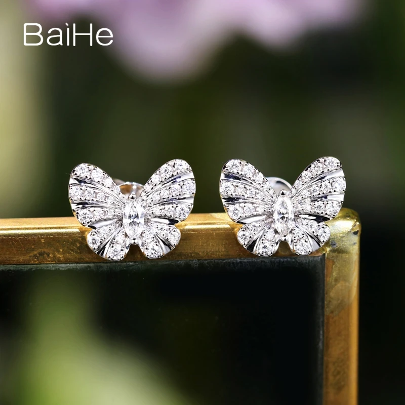 BAIHE Solid 14 K белое золото 0.38ct H/SI натуральные Алмазы обручальные женские модные ювелирные изделия Уникальные серьги-гвоздики
