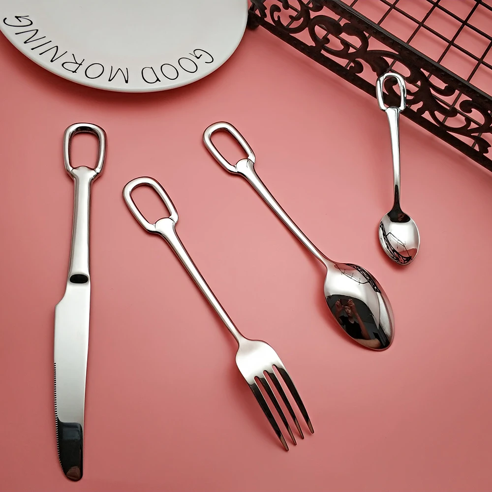 Горячая Распродажа 4 шт. столовая посуда с серебряными отверстиями 304 нож из