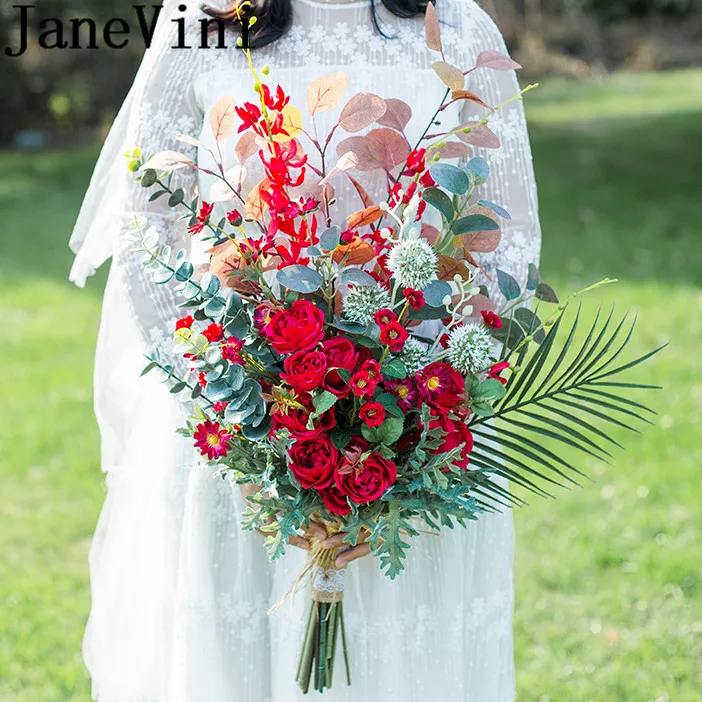 Свадебный букет с красными цветами для невесты JaneVini Flores Boda Искусственный Розовый