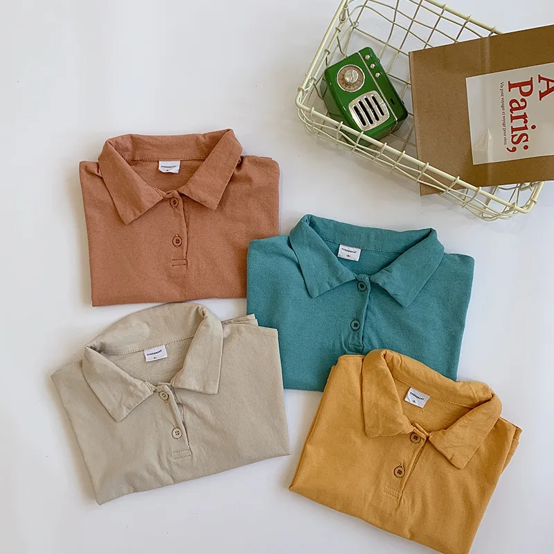 Летние модные однотонные хлопковые футболки с отложным воротником и короткими