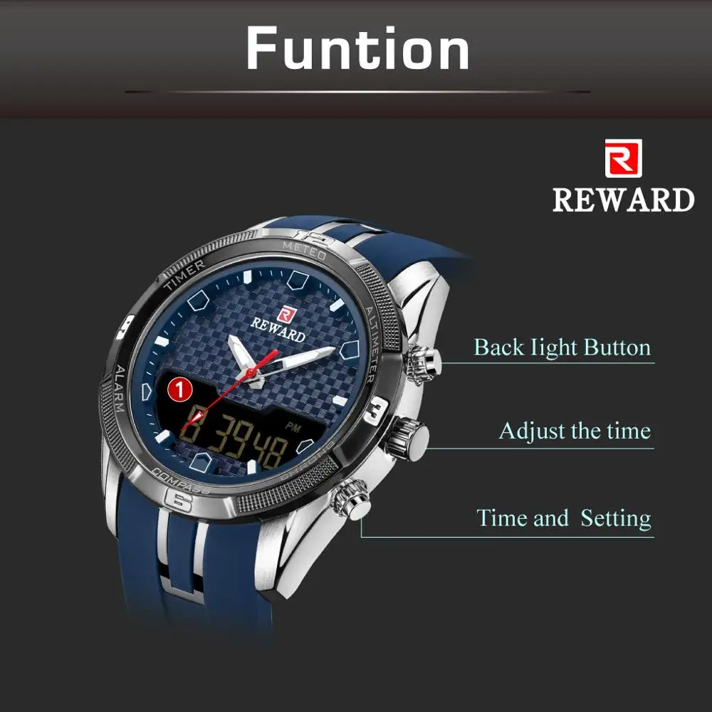 Награда люксовый бренд Мужские наручные часы кварцевые светодиодные спортивные