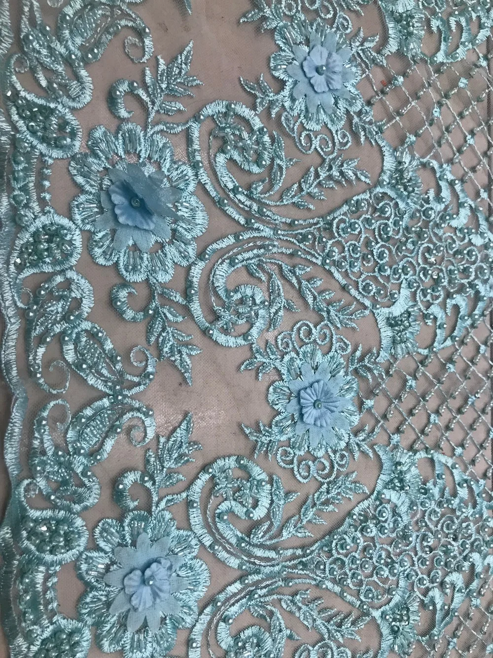 Морской синий/ручная работа тяжелая кружевная ткань ширина 48 Дюймов 5 ярдов